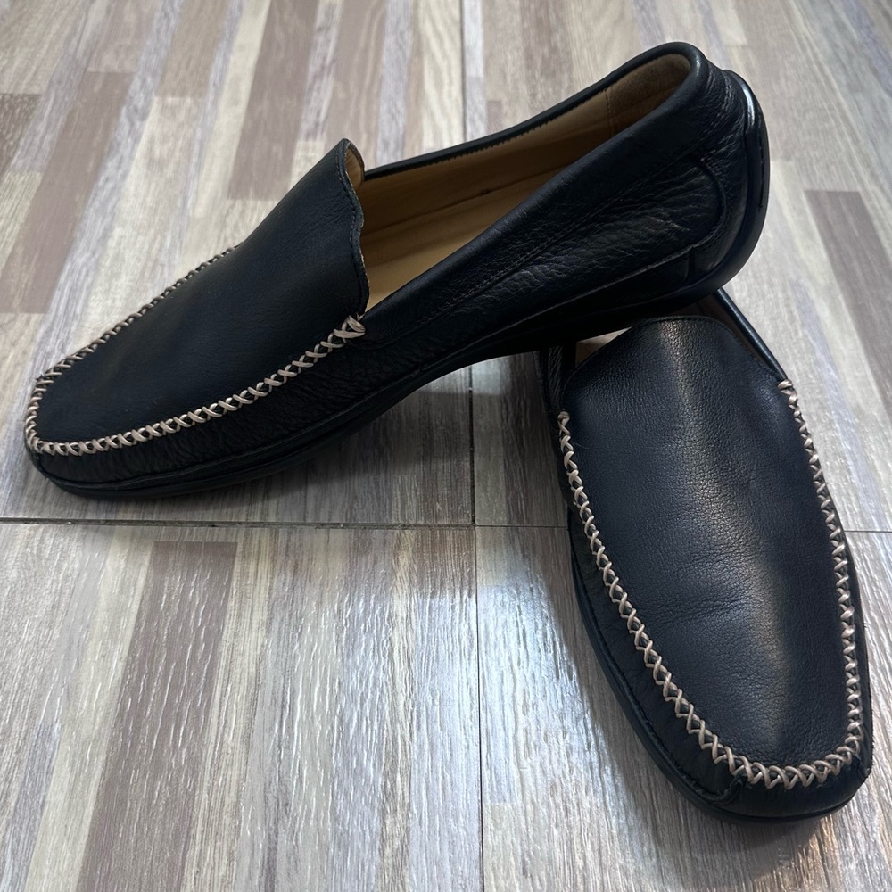 Johnston & Murphy Black Leather Slip-On Driving Moccasin Loafers Mens Size 9.5